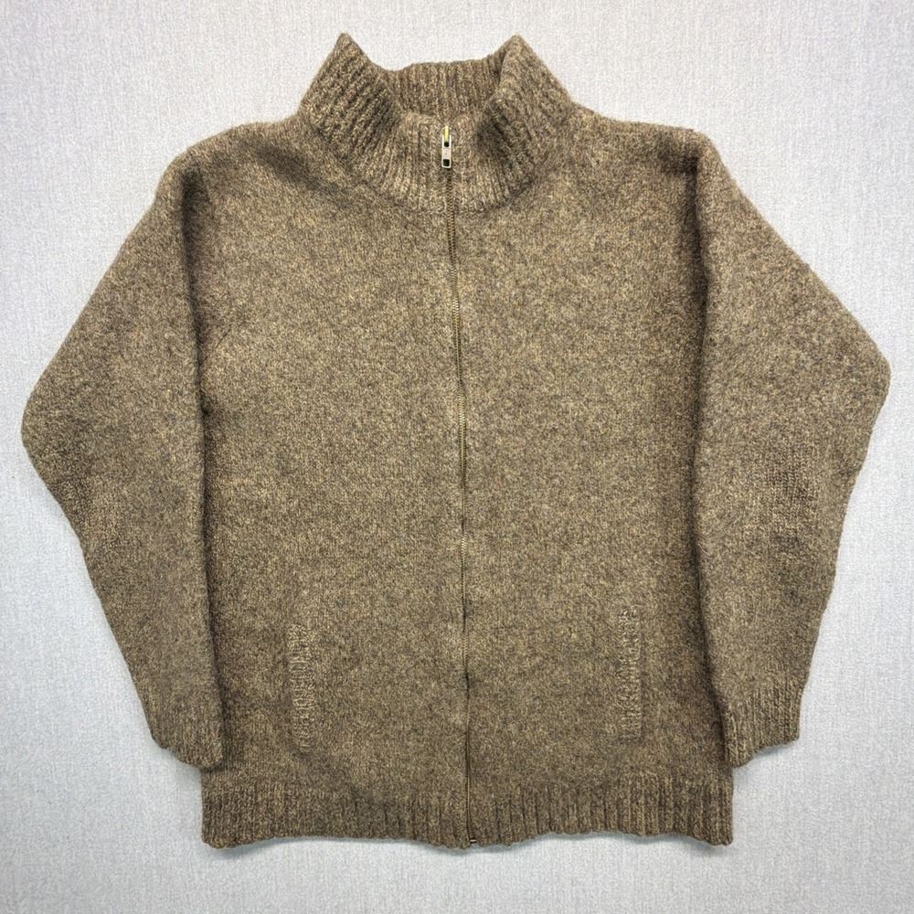 Vintage LL Bean Mens Brown 100% Shetland Wool Full Zip Cardigan Sweater XL Tall